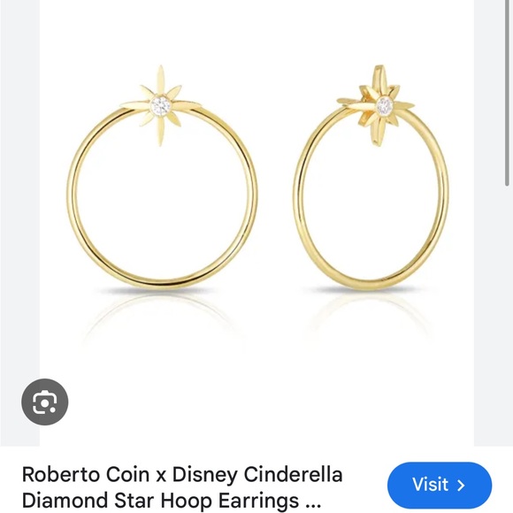 Roberto Coin X Disney Cinderella Diamond Star Hoop Earrings - Picture 7 of 8